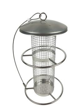 Preview: Vogelfuttersäule aus Edelstahl zum Aufhängen 14x28cm